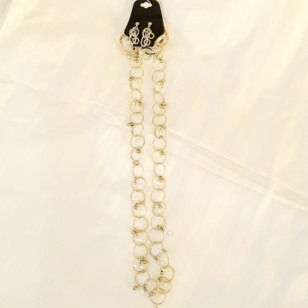 Goldtone Long Chain Jewelry Set